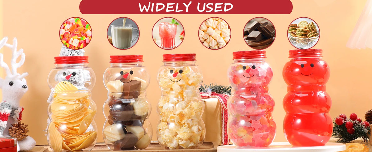 A set of six glass jars filled with various candies and ingredients, including gummies, nuts, and jellies, displayed against 