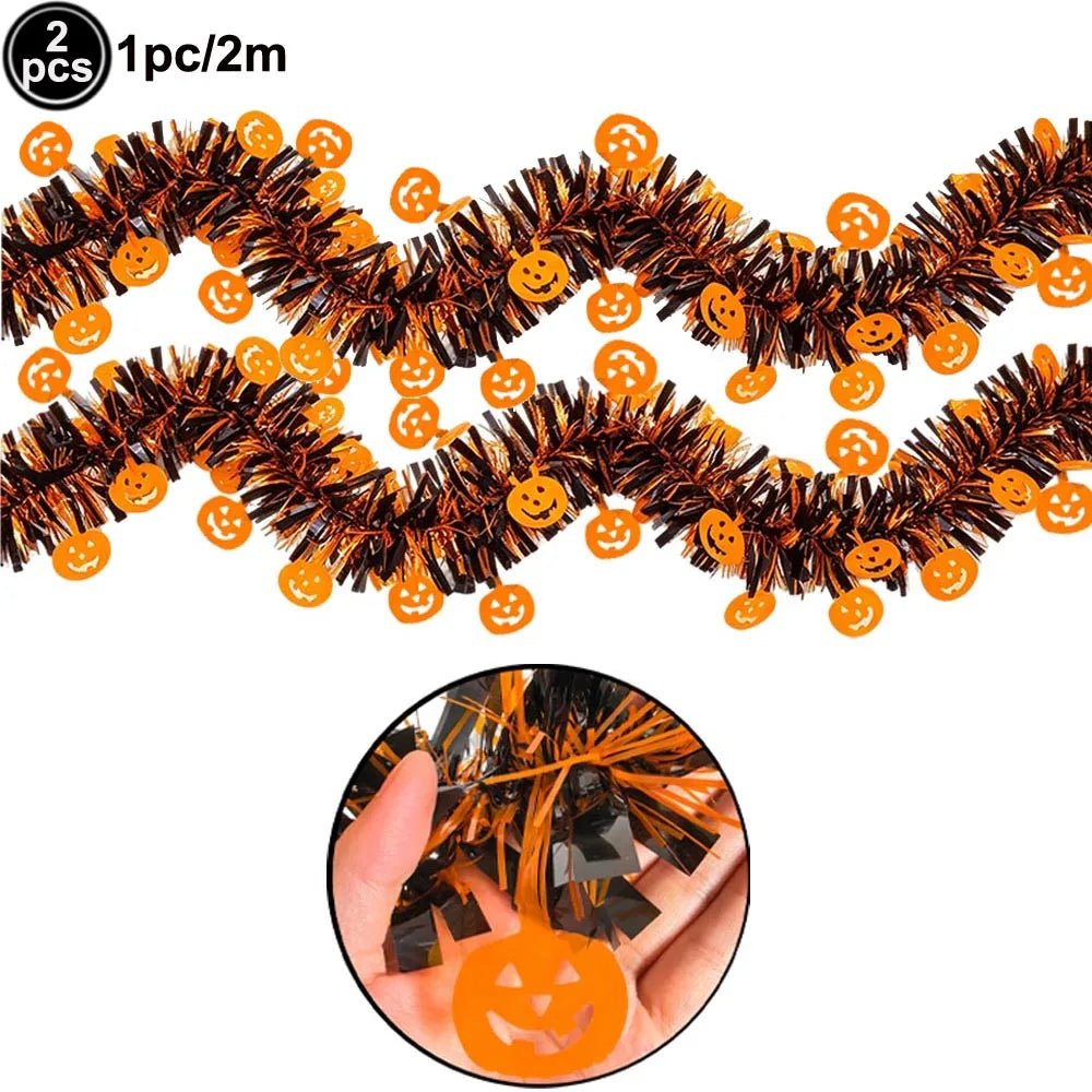 Halloween Foil Fringe Curtain – Pumpkin, Ghost & Bat Print Party Backdrop