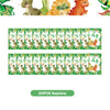 A set of dinosaur-themed napkins featuring various dinosaur illustrations and green foliage.
