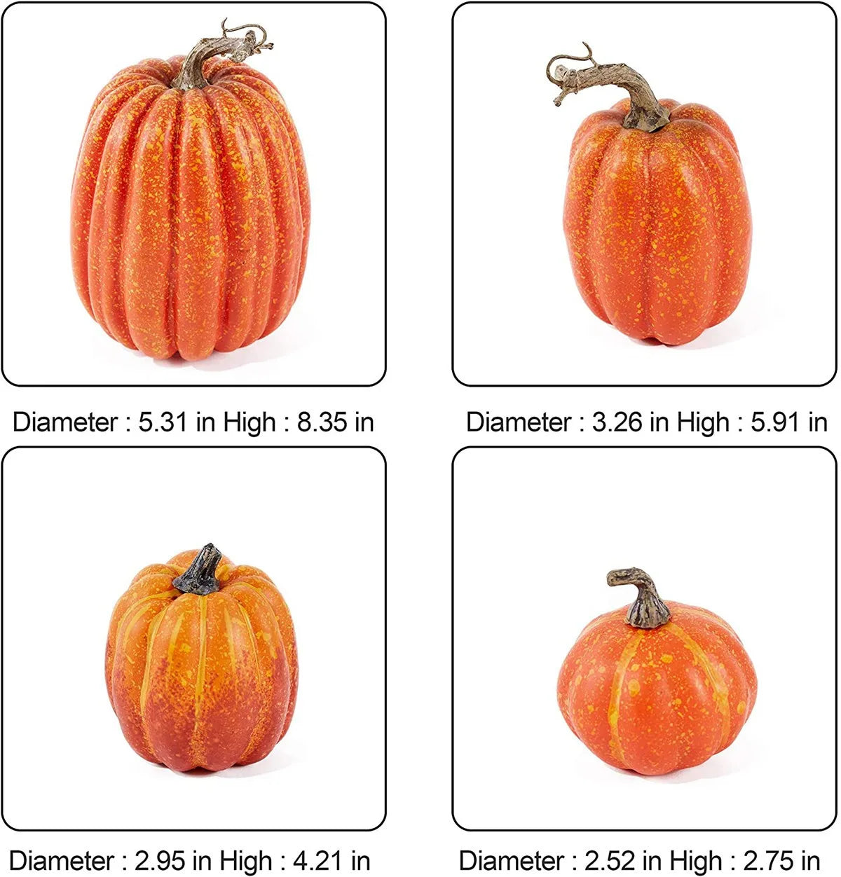Set of 7 artificial orange pumpkins in various sizes for fall and Halloween decoration