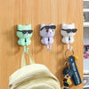 Cartoon Cat Adhesive Hooks – No-Damage Wall Hooks with Sunglasses Design
