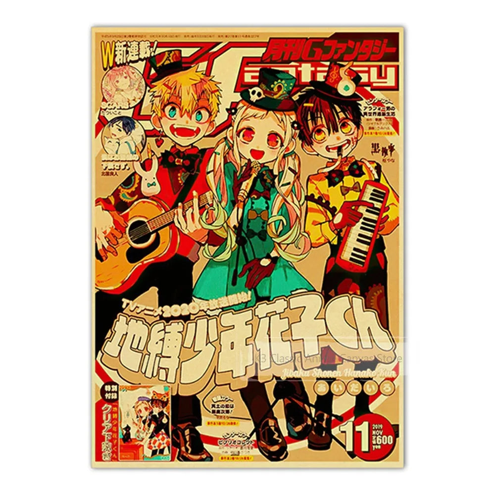 A poster featuring characters from various anime series including JoJo, Jujutsu Kaisen, and Demon Slayer.