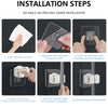 Installation steps showing how to install an adhesive wall hook for mops and brushes without nails or drilling.