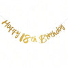 Elegant black and gold glitter banner spelling out Happy 18th Birthday