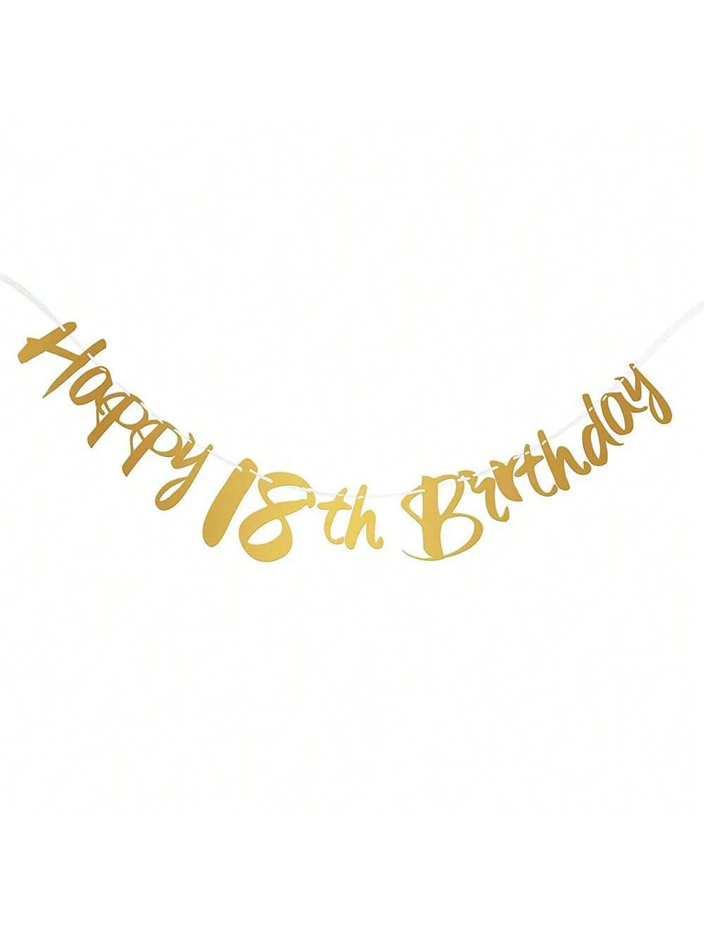Elegant black and gold glitter banner spelling out Happy 18th Birthday