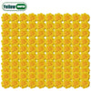 A flat arrangement of yellow artificial marigold and carnation flowers for festive decoration.
