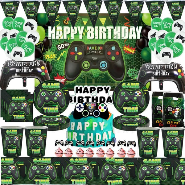 Green Video Game Birthday Party Supplies Kit with Gamepad Balloons