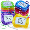 A set of twelve colorful mini magnetic drawing boards with keychain attachments, including green, yellow, purple, and pink.