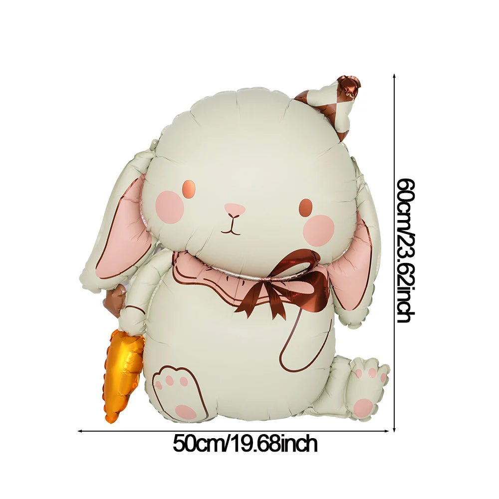 A light beige 3D bear foil balloon with pink accents and a brown bow.