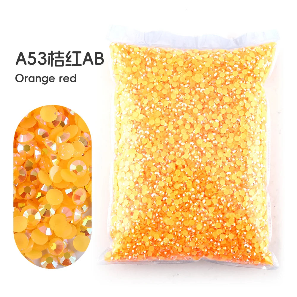 Bag of orange red resin rhinestones for crafting
