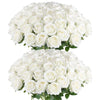 A large bouquet of white artificial silk roses.