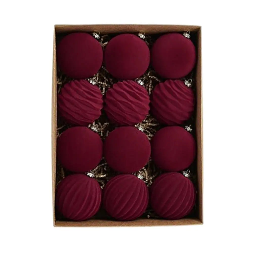 Velvet Flocked Christmas Tree Ornaments (Set of 12)