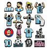 A collection of cartoon football shoe charms featuring various players and numbers.