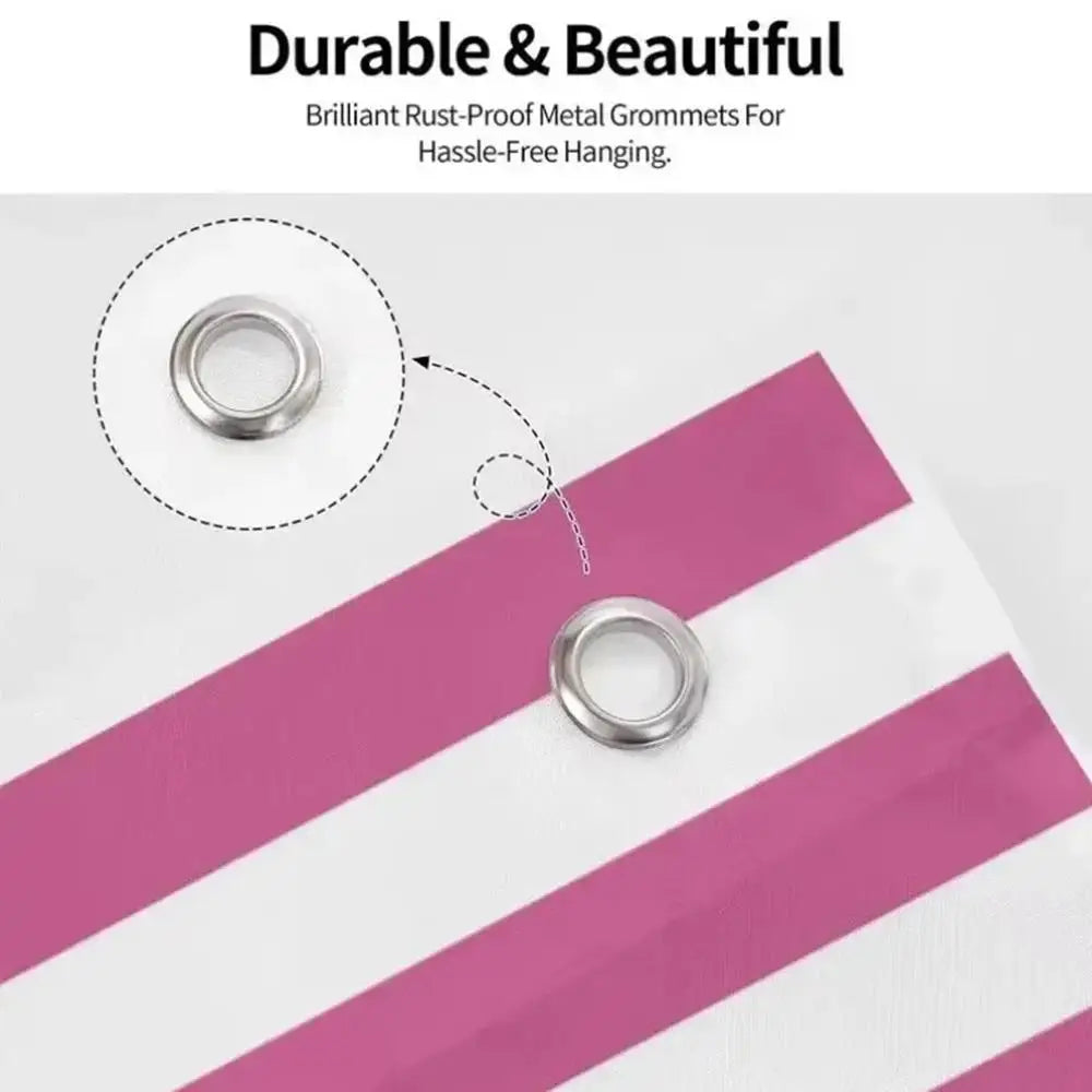 A close-up of a silver metal grommet being used to hang a decorative banner.