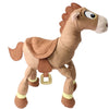 Juguete de peluche de caballo marrón de dibujos animados con crin rizada y patas de color canela claro.