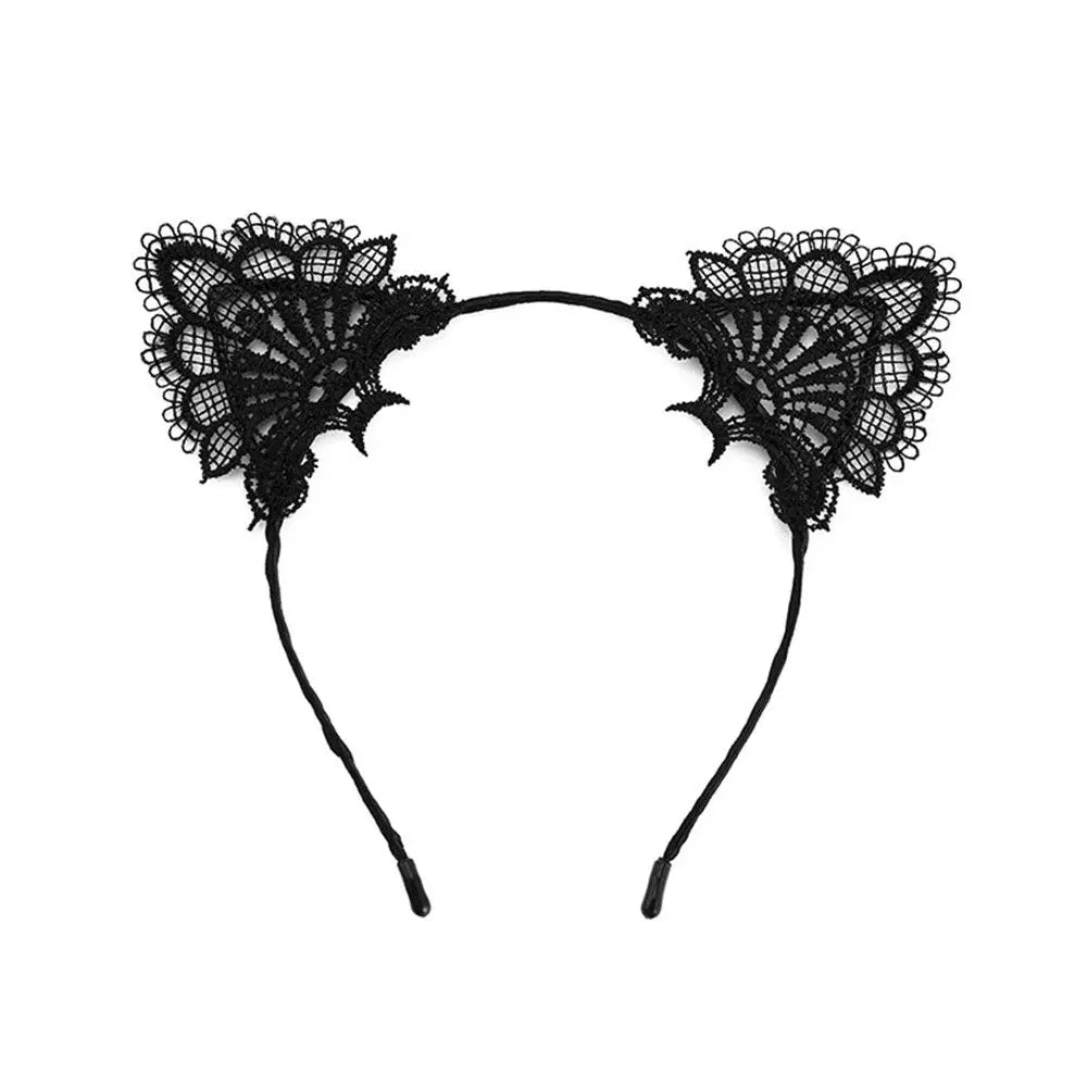 Lace Cat Ear Headband with Elegant Bow Details