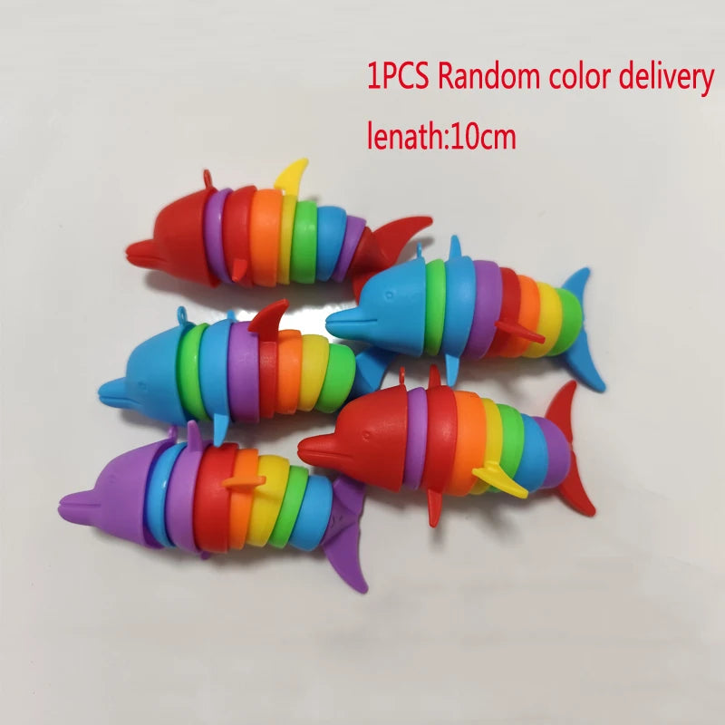 A set of 10cm flexible, colorful, striped fidget slug toys in various colors.