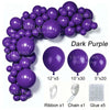 A purple latex balloon garland kit featuring balloons in various sizes and ribbon for party decoration.
