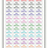 A display of waterproof customizable name tags in various colors and styles.