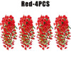 Four bunches of red artificial morning glory hanging vines for decoration