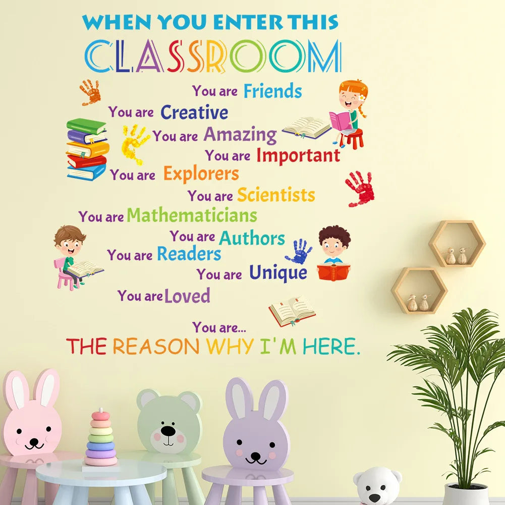 Inspirational slogan wall stickers featuring positive affirmations like You are Friends, Creative, Amazing, and Important.