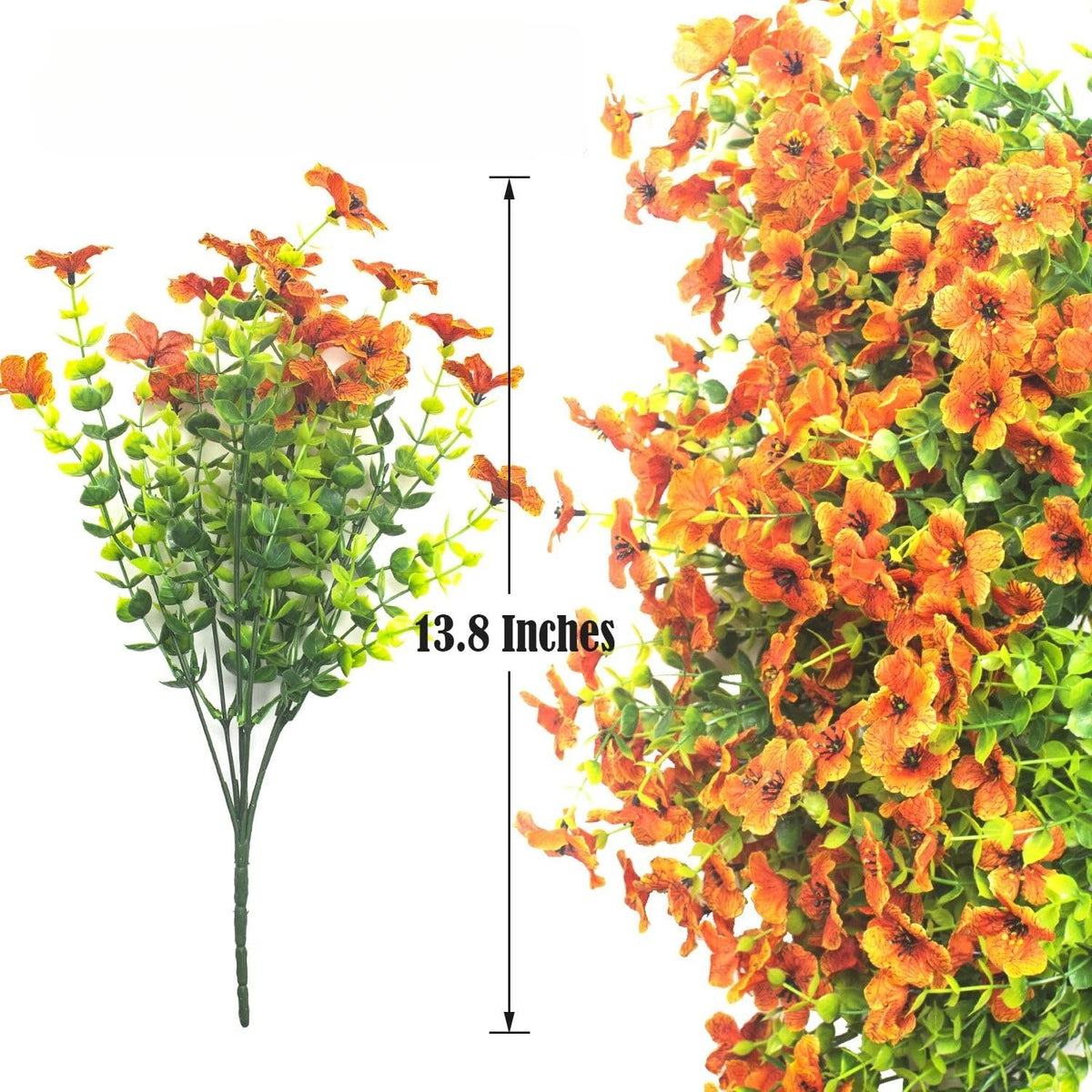 Nahaufnahme künstlicher orange-gelber Frühlingsblumen für Outdoor-Dekoration