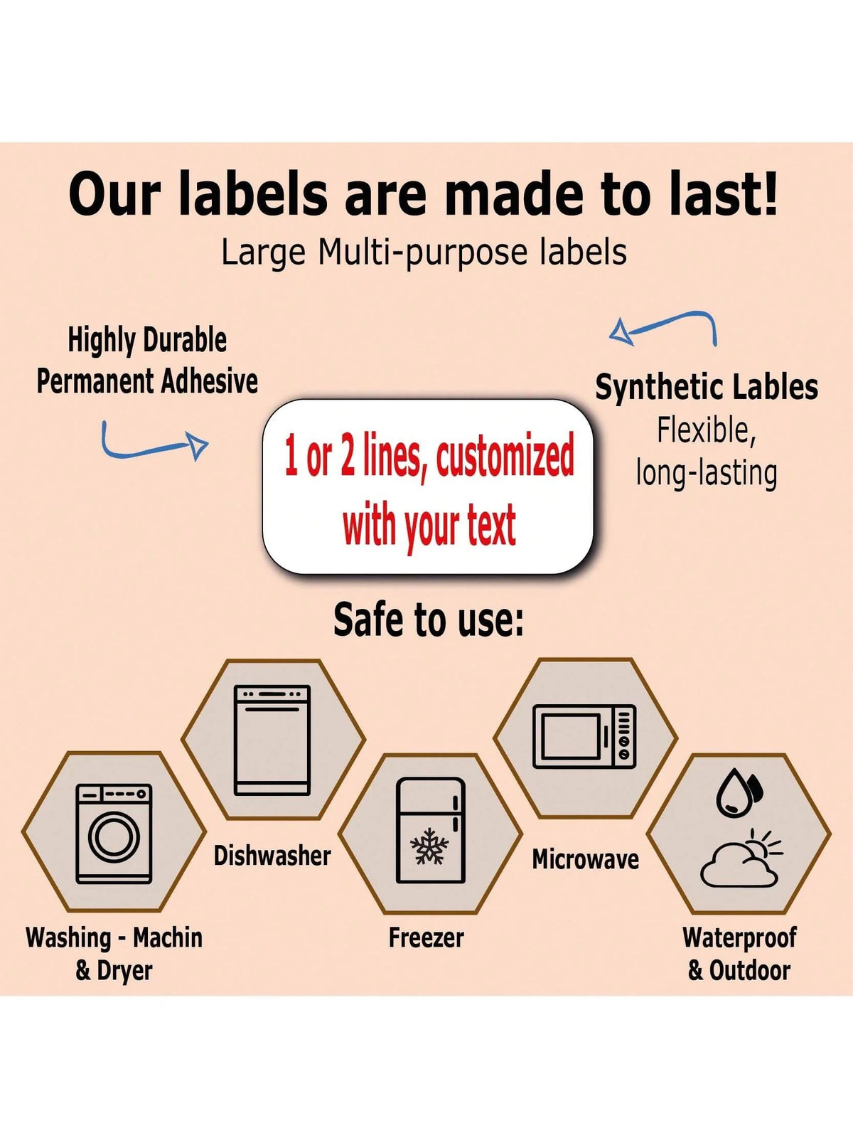Labels are made to last, featuring highly durable permanent adhesive synthetic labels for various household uses like dishwas