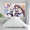 Anime Nekopara wall tapestry featuring cute pastel-colored characters in a dorm room setting