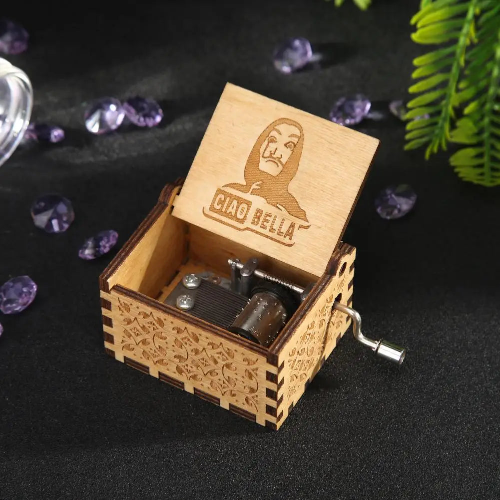 Retro Hand-Cranked Wooden Music Box