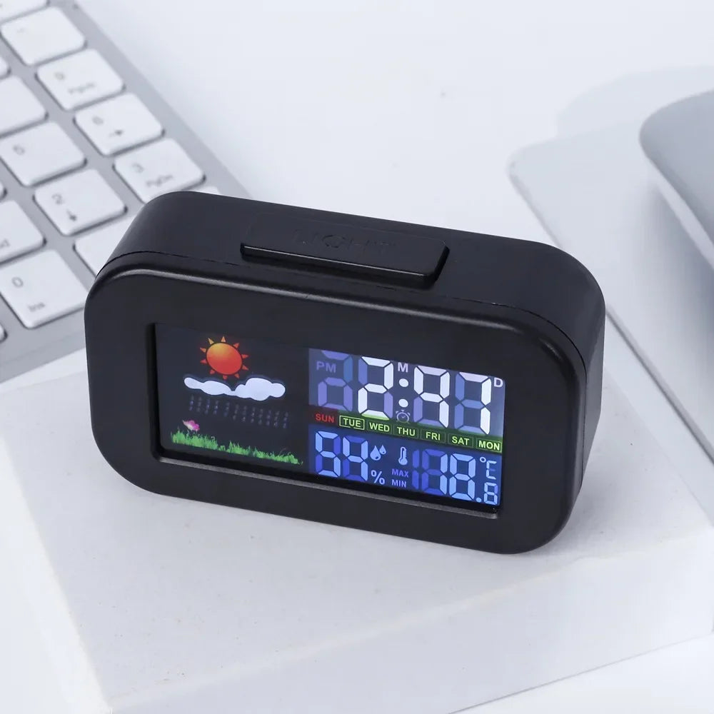 Compact Weather Station Clock with Color Display and Temperature & Humidity Monitor