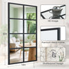 A tall, rectangular black framed window mirror with multiple panes, showcasing a shatterproof design.
