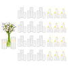 A collection of clear glass cylinder vases and pillar candles for home decor and weddings.