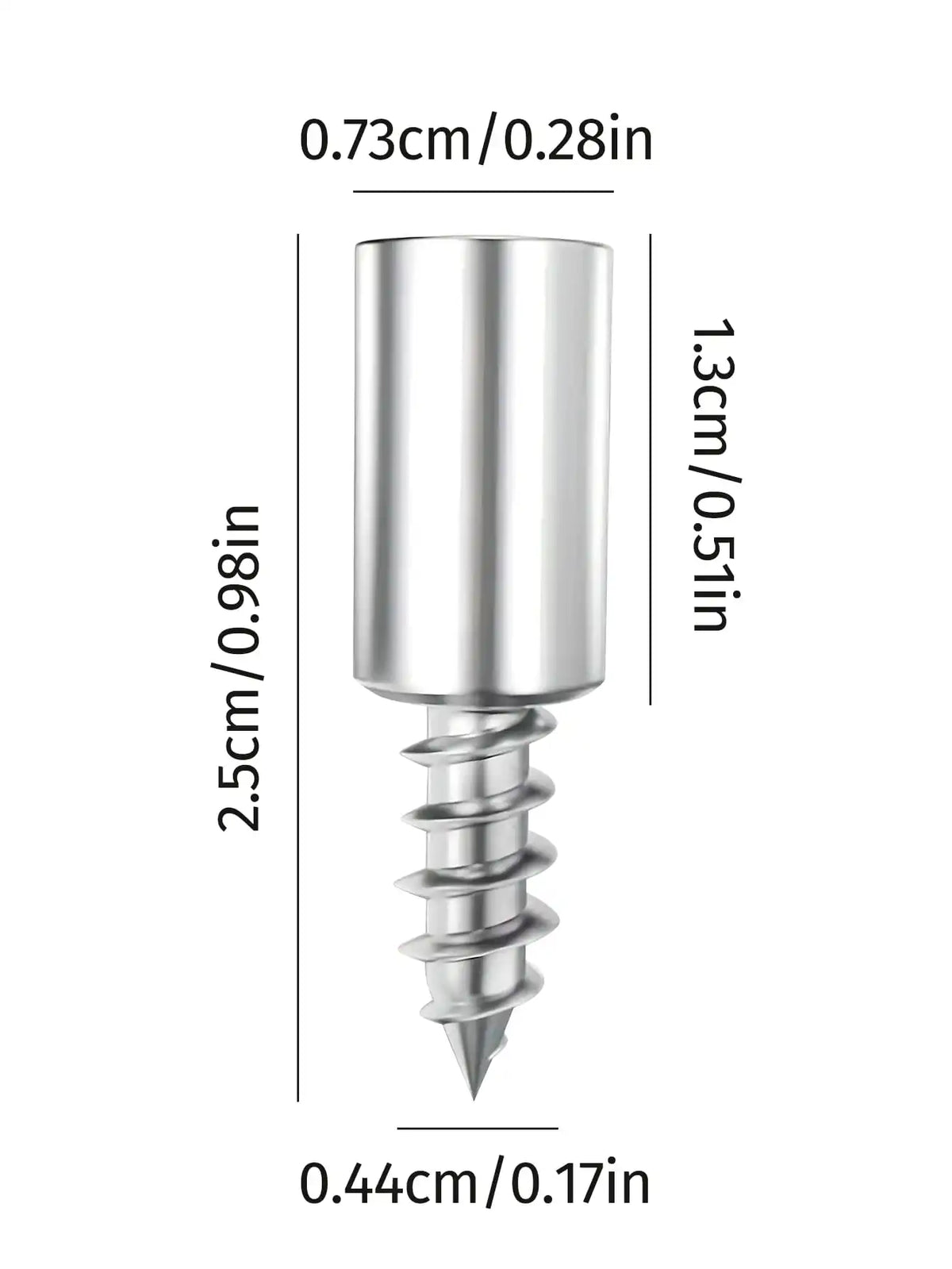 A silver heavy-duty shelf support peg with a threaded screw, shown with dimensions.