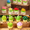 A collection of mini potted rose resin charms in various colors and styles displayed on a wooden surface.