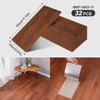 A brown wood grain peel-and-stick floor and wall sticker, measuring 45cm x 17.72in, shown next to a hand for scale.