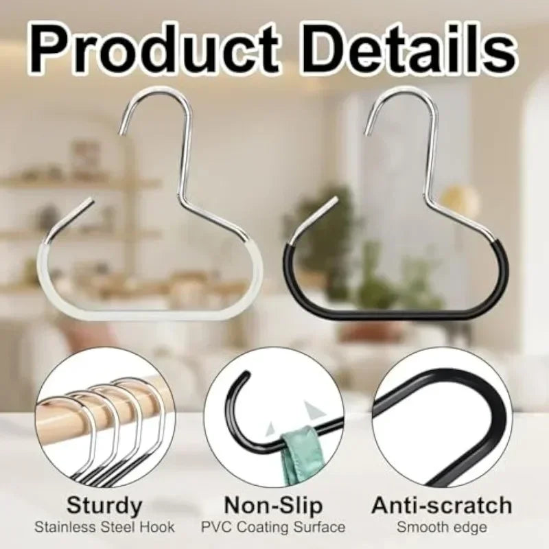 Silver and black metal hooks for hanging hats scarves and bags with a non-slip coating