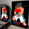A canvas poster featuring an illustration of a boxer with spiky black hair wearing red gloves and white shorts.