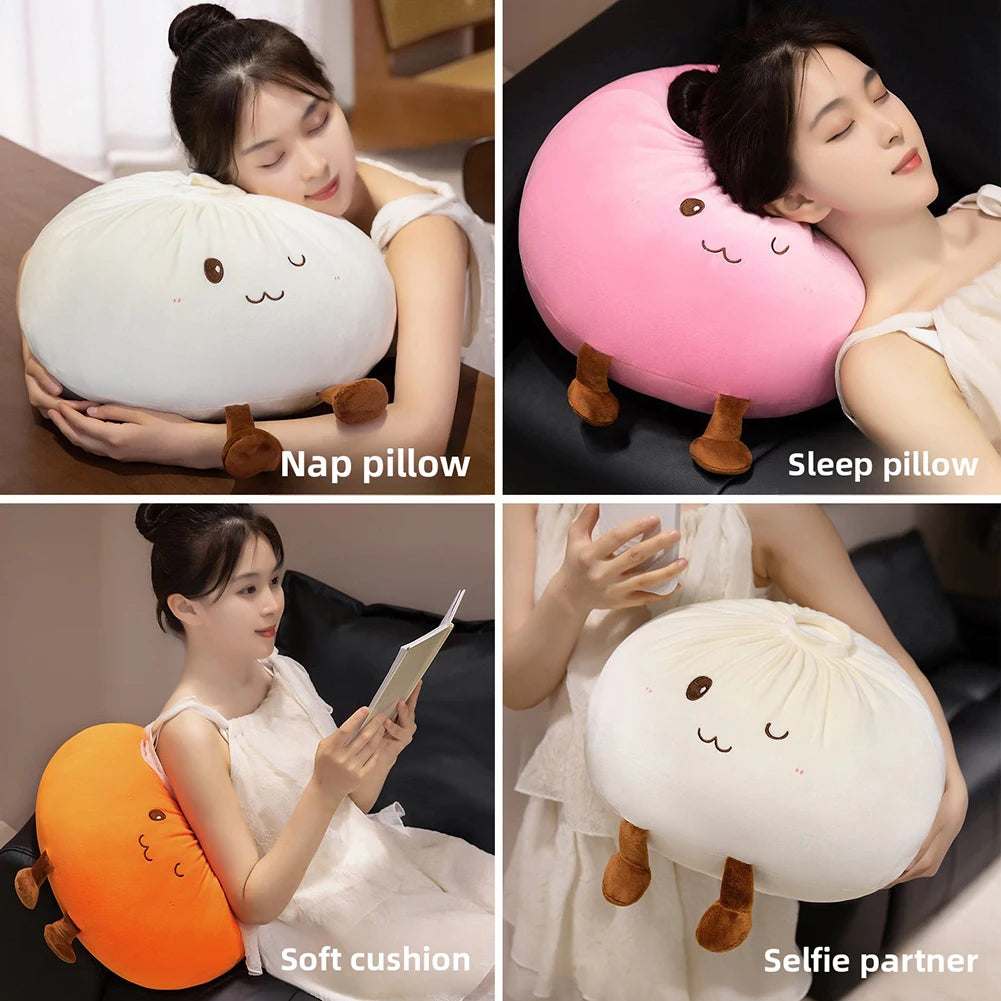 A collection of various plush pillows including a nap pillow, sleep pillow, soft cushion, and a selfie partner.