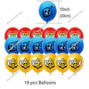 A set of 18 balloons featuring a happy birthday acrylic cake topper with a character design.