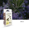A clear glass jar of vanilla scented wax melts with a label indicating 2.5 oz and a background of purple flowers.