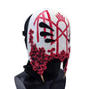 A white mask with red tribal markings and black accents for cosplay or party use.