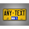 A yellow license plate with black text reading ANY TEXT and the flag of Israel.