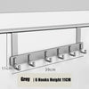 Grey heavy duty aluminum door hooks with 6 capacity and an 11cm height shown in a close-up view.
