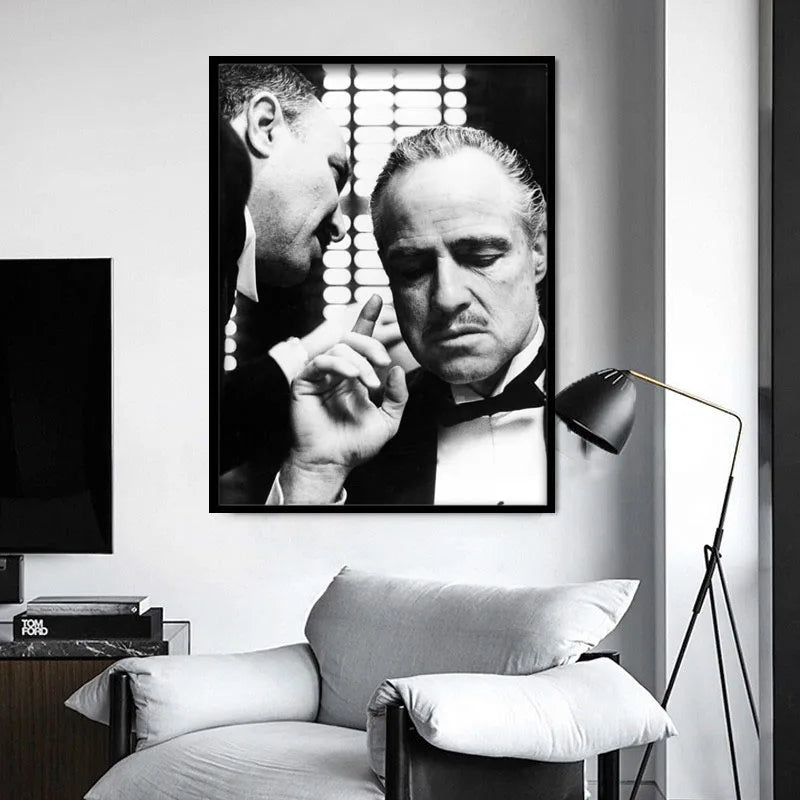 Black and white canvas wall art featuring a close-up portrait of a man.