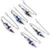 A set of natural crystal pendulum necklaces featuring faceted, multicolored pendants on silver chains.