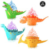A set of 24 dinosaur-themed cupcake stand decorations featuring green, orange, and blue dinosaurs.