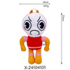 A white plush toy resembling a fierce character with red and yellow accents.