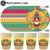 Set of 40 9 inch plates and cups featuring a vibrant Hawaiian luau design