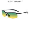 Black gradient photochromic polarized driving sunglasses with an alloy frame.