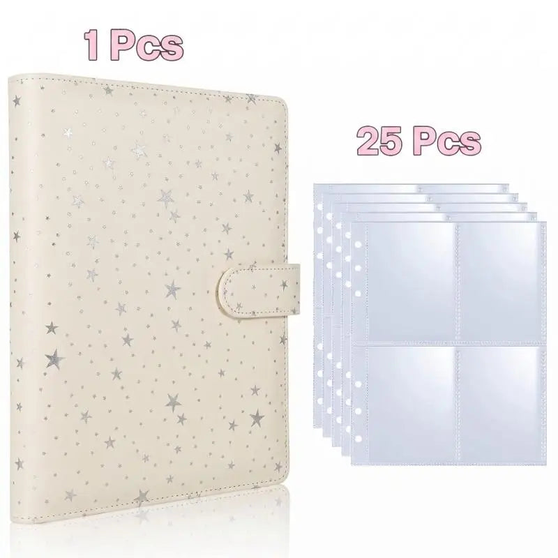 A beige reusable A5 Kpop photocard album binder shown with 1 piece and a set of 25 pieces.